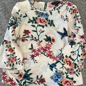 Work office shirt blouse cute flowers birds US8